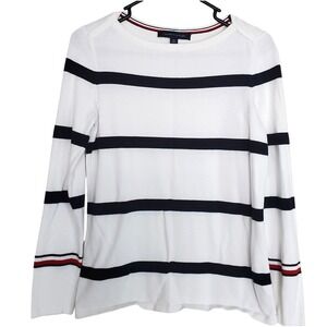 Tommy Hilfiger Nautical White Navy Stripe Long Sleeve Sweater Classy Top Size SP